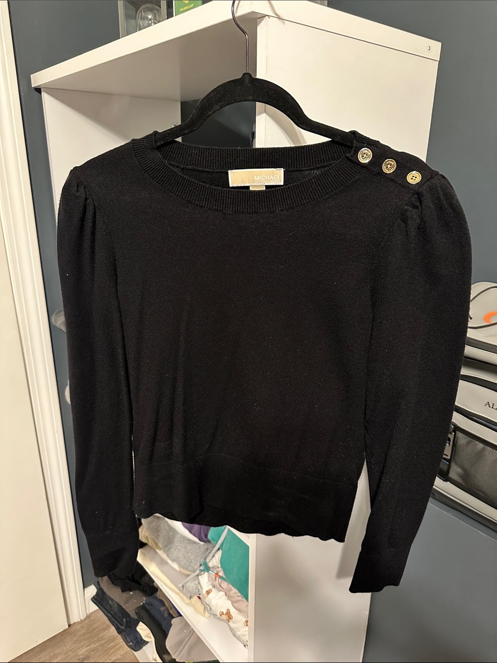 Michael Kors Black Knit Top with Shoulder Buttons